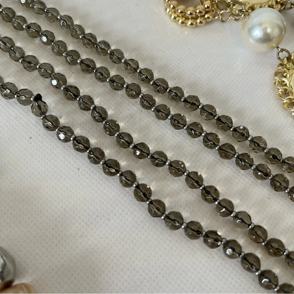 Chico’s Chunky Statement Necklace Silver Pearl Gold Tone Long Strand Set of 3